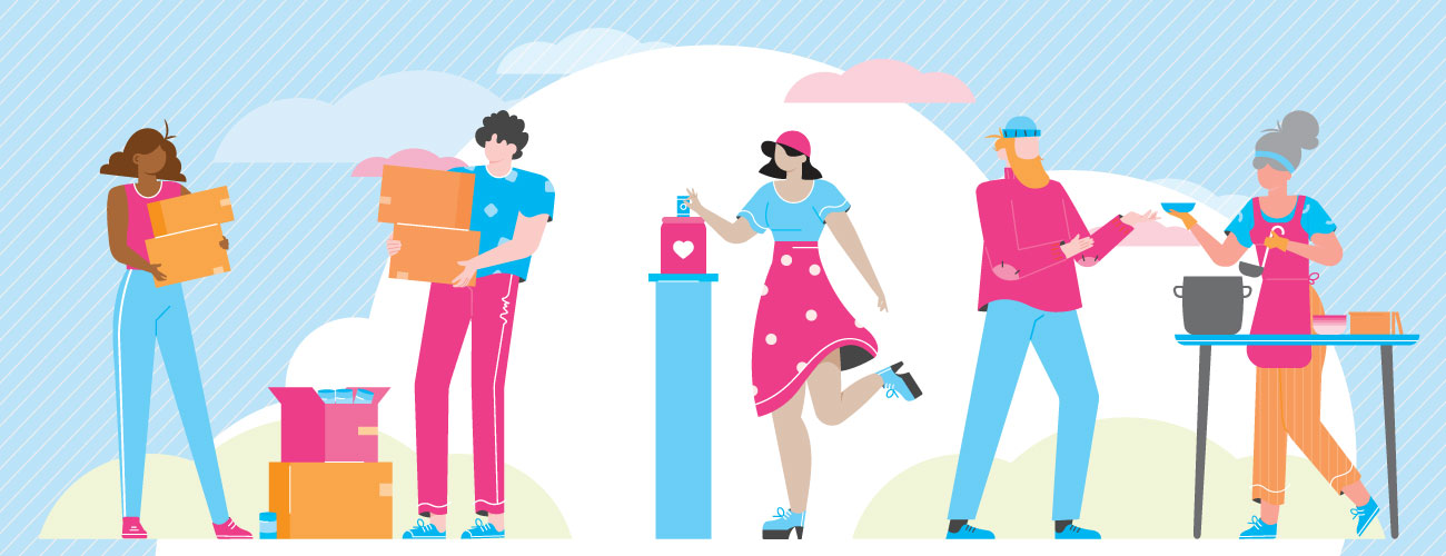 drawing of a group of people, watering, nuturting and growing a heart